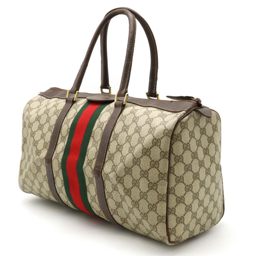 GUCCI Gucci Old Sherry Line Handbag Boston Bag Coated Canvas Leather Beige Da... - Picture 2 of 8